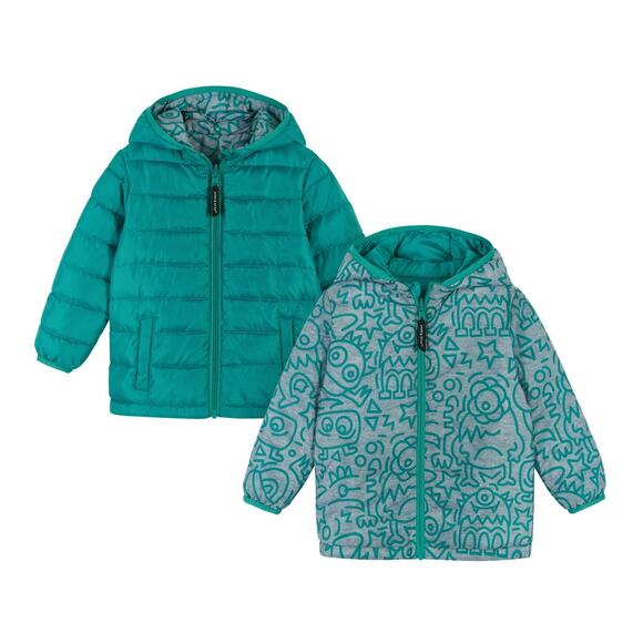 Andy and Evan Reversible Aqua Monsters Puffer Hooded Jacket Size 12-18 Months - Picture 1 of 11